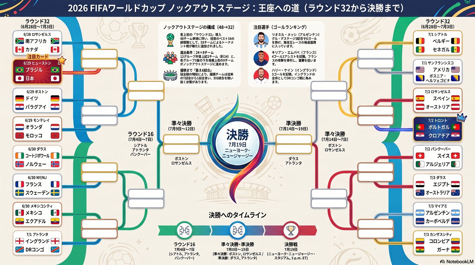 2026年W杯 決勝トーナメント ラウンド32 組み合わせ表